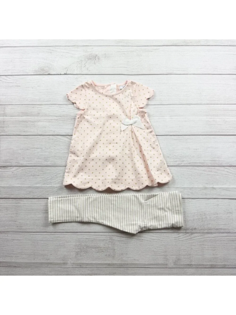Tahari Baby Girls Polka Dot Dress Stripe Leggings Outfit Set 18-24 Months